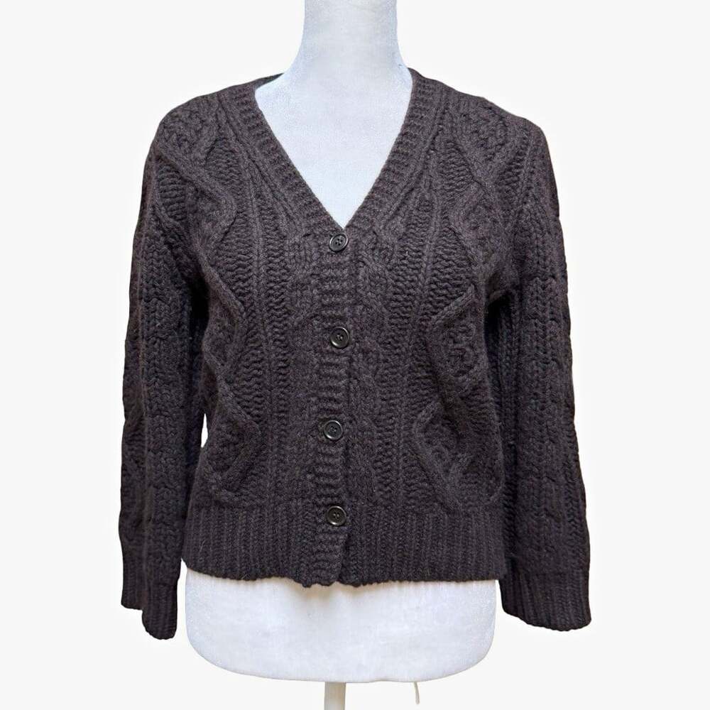 J.CREW Gray Wool Angora Cable Knit V-Neck Button Front Cardigan Womens S
